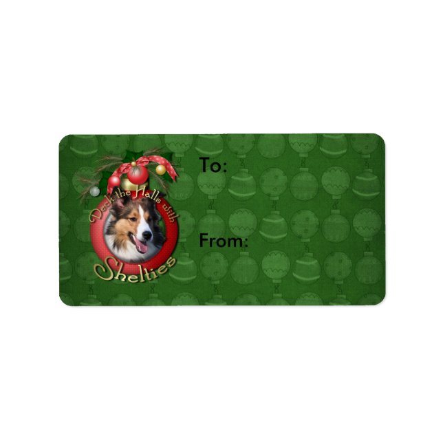 Etiqueta Navidades - Deck the Halls - Shelties (Frente)