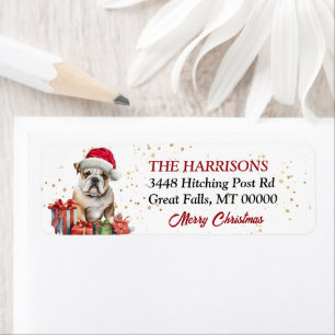 Etiqueta Navidades del Bulldog Santa Hat