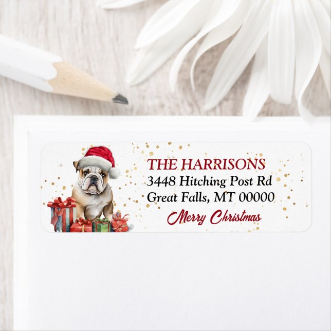Etiqueta Navidades del Bulldog Santa Hat (In situ)