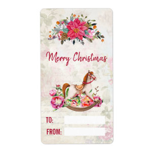 Etiqueta Navidades del caballo rocoso victoriano y de la Po