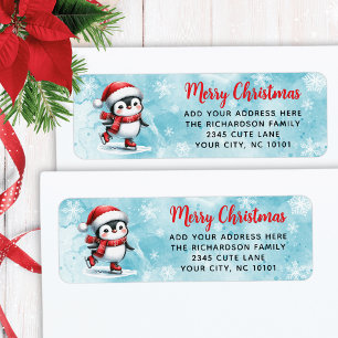 Etiqueta Navidades del Personalizado Rojo Azul Pingüino de