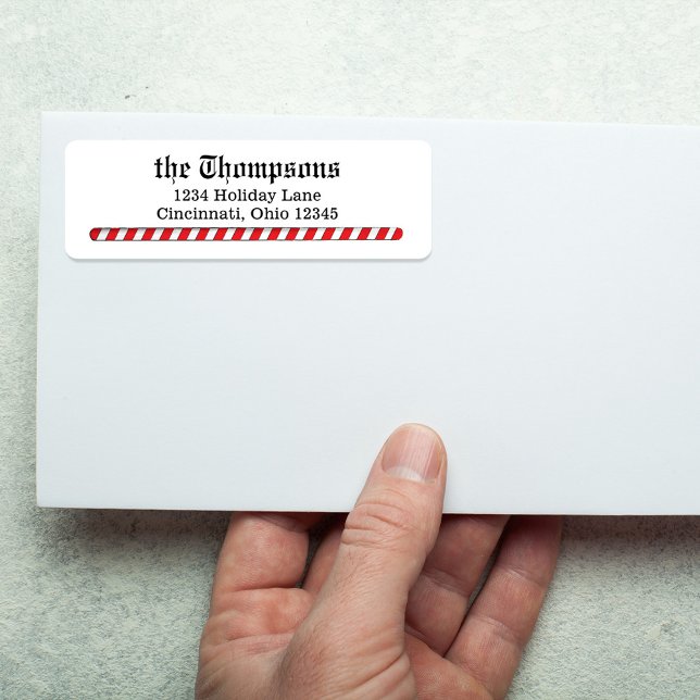 Etiqueta Navidades devuelven la dirección Candy Cane Stripe (Simple red and white return address label. )