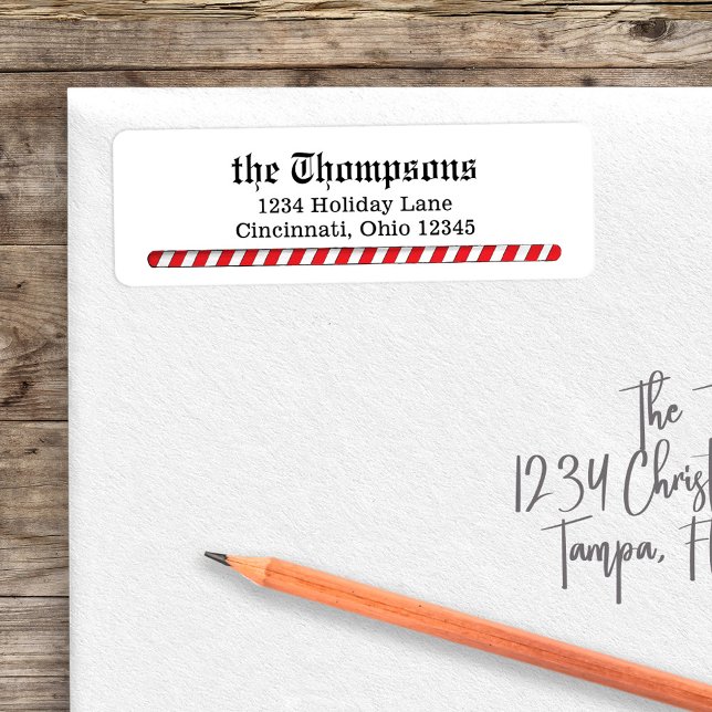 Etiqueta Navidades devuelven la dirección Candy Cane Stripe (Simple red and white return address label. )
