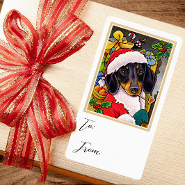 Etiqueta Navidades divertidos, Santa Dog Dachshund, chaquet