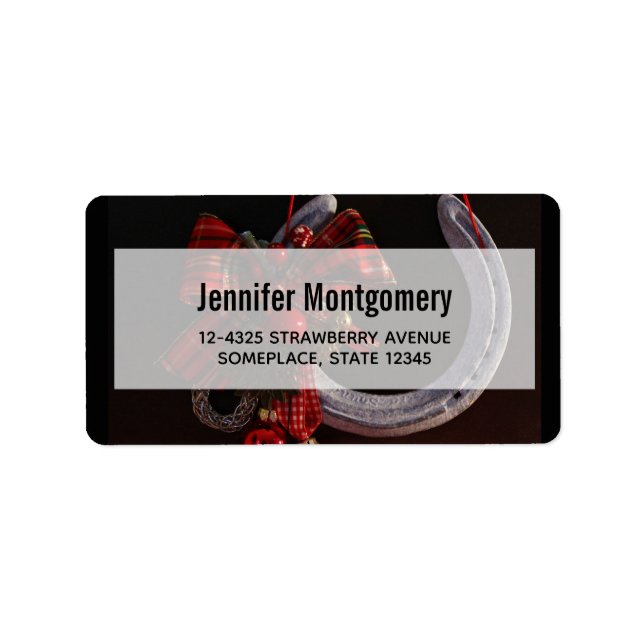 Etiqueta Navidades ecuestres colgando foto de herradura (Frente)