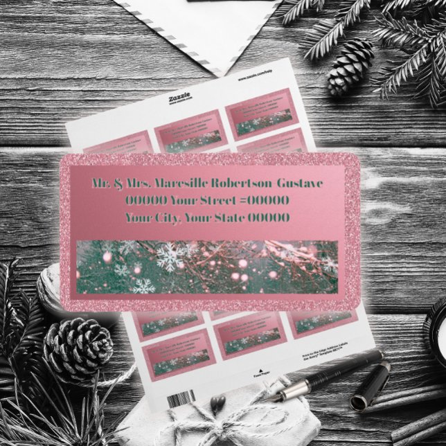 Etiqueta Navidades elegantes de invierno rosa (Subido por el creador)