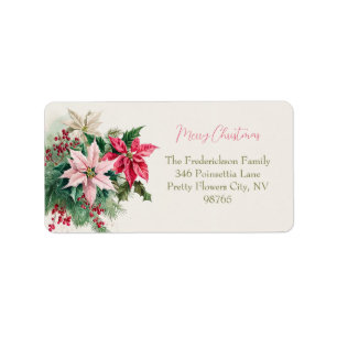 Etiqueta Navidades elegantes de Poinsettias Rosa