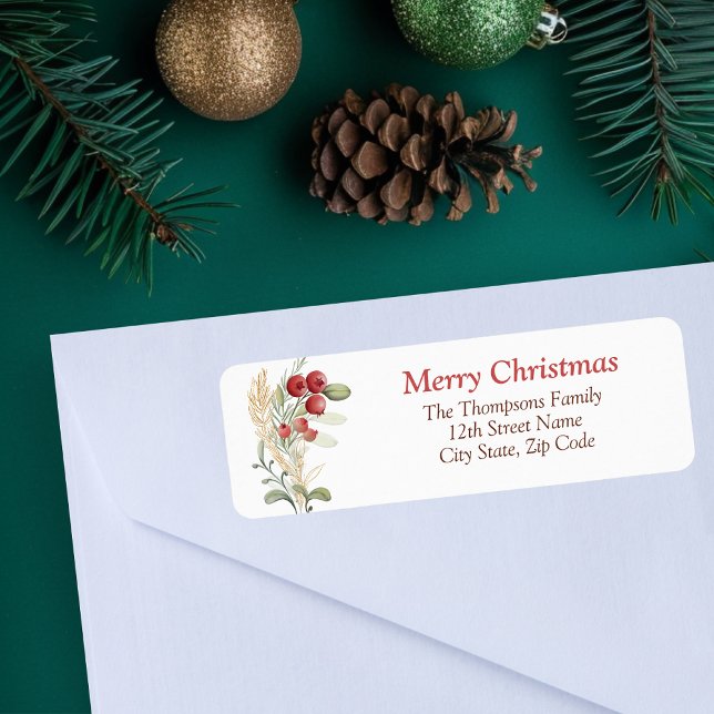Etiqueta Navidades elegantes de Red Berries Greenery (Subido por el creador)