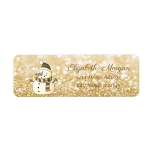 Etiqueta Navidades elegantes, hombre de nieve, Purpurinoso