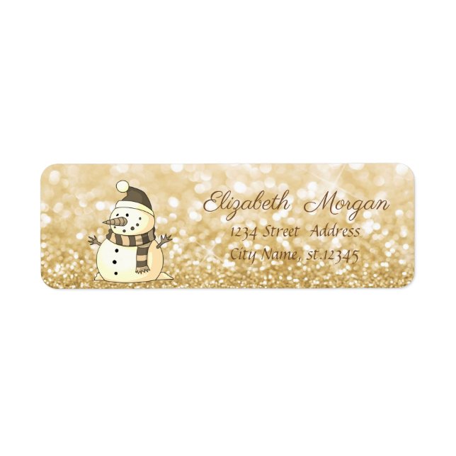 Etiqueta Navidades elegantes, hombre de nieve, Purpurinoso (Frente)