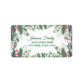 Etiqueta navidades elegantes verde berries rojas verde