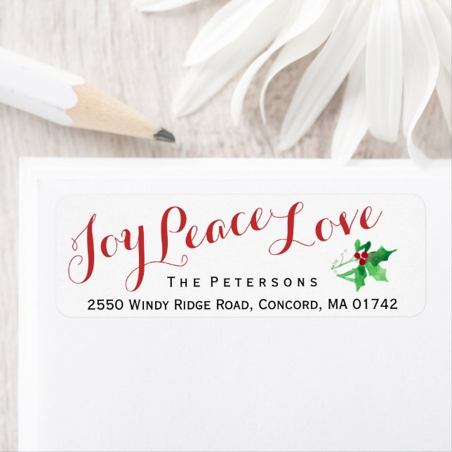 Etiqueta Navidades Escribir Joy Peace Love Holly Personaliz (In situ)