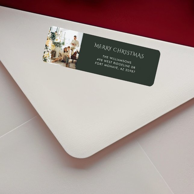 Etiqueta Navidades Familia Foto Elegante Dirección de Retor (Family Photo Modern Christmas Return Address Label)