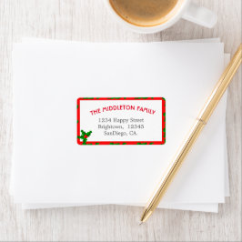 Etiqueta Navidades familiares Holly Fun Red Border
