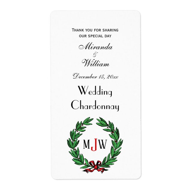 Etiqueta Navidades festivos Xmas Holly Wreath Monograma (Frente)