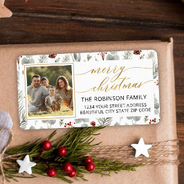 Etiqueta Navidades Foliage Gold Script Dirección de devoluc