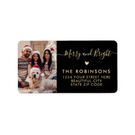 Etiqueta Navidades fotográficos brillantes y merry devuelve