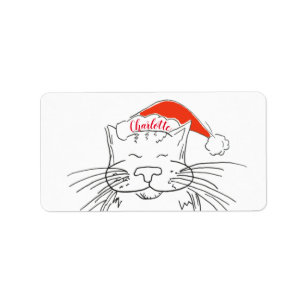 Etiqueta Navidades gato tabby blanco y rojo