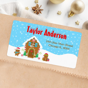 Etiqueta Navidades Gingerbread Casa Azul y Rojo