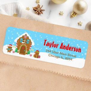 Etiqueta Navidades Gingerbread Casa Azul y Rojo