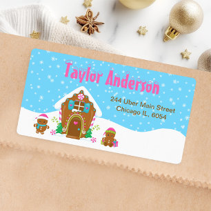 Etiqueta Navidades Gingerbread Casa Azul y Rosa