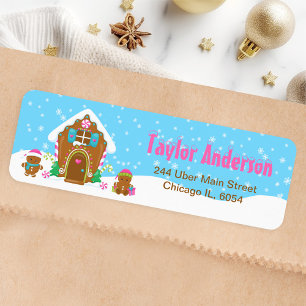 Etiqueta Navidades Gingerbread Casa Azul y Rosa