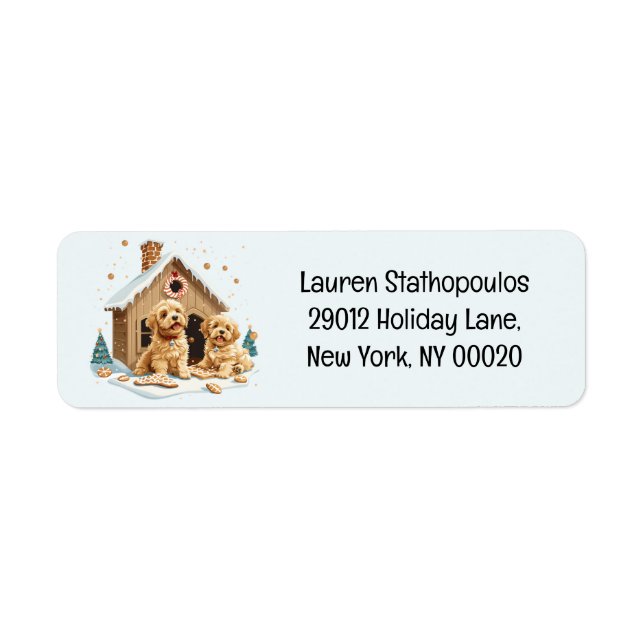 Etiqueta Navidades Golden Retriever Dogs Gingerbread House (Frente)