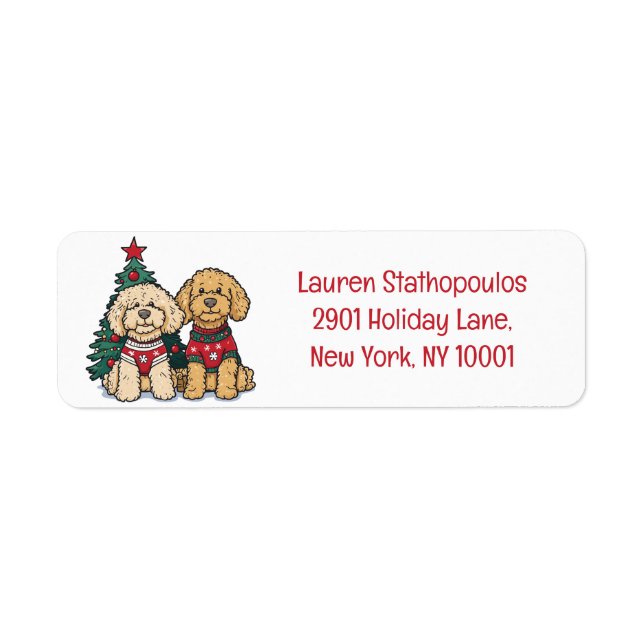 Etiqueta Navidades Goldendoodle Dogs (Frente)