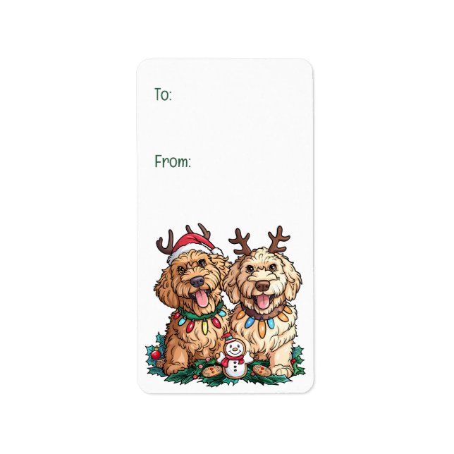 Etiqueta Navidades Goldendoodle Dogs (Frente)
