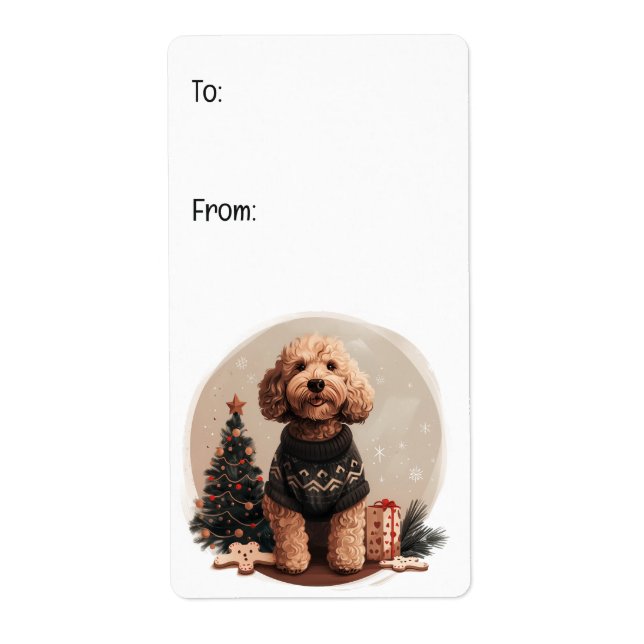 Etiqueta Navidades Goldendoodle Puppy Dogs (Frente)