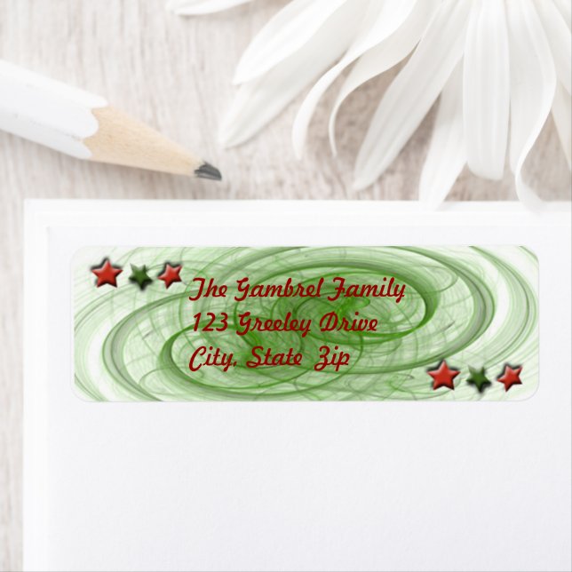 Etiqueta Navidades Green Spirals Red Stars Template (In situ)