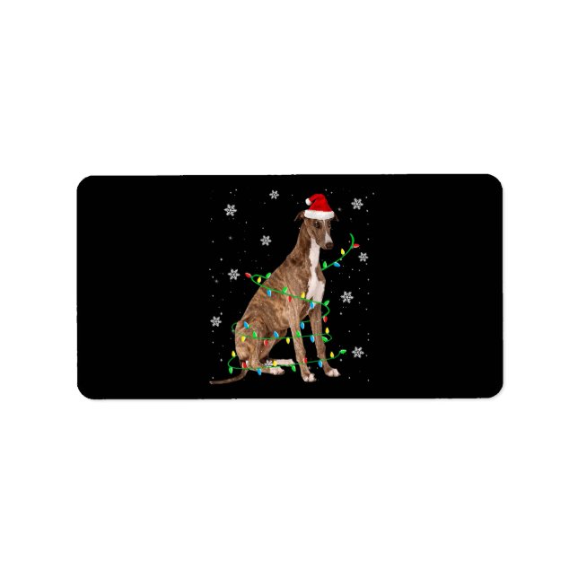 Etiqueta navidades grises iluminan lindo santa greyhound (Frente)