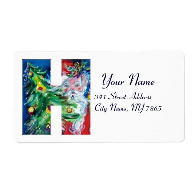 ETIQUETA NAVIDADES H CARTA / SANTA CON ÁRBOL DE NAVIDAD (Frente)