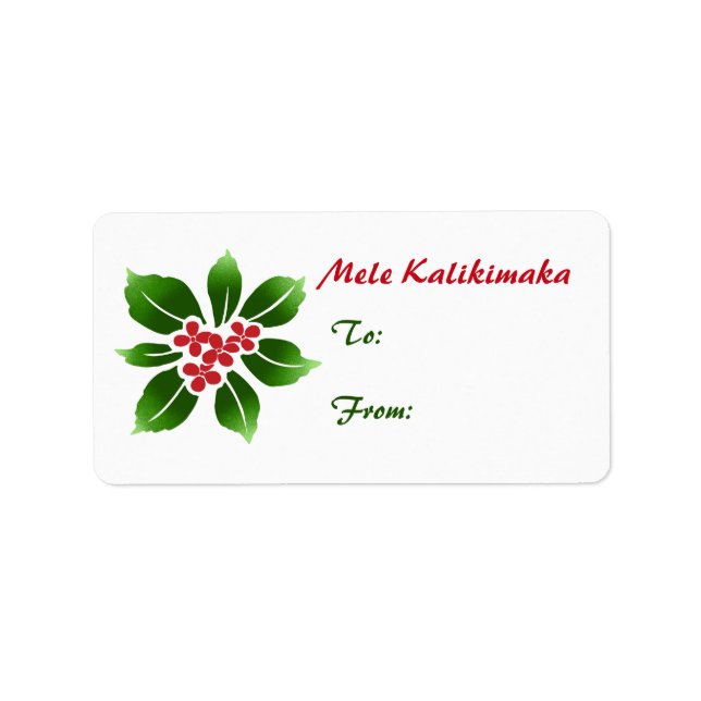 Etiqueta Navidades hawaianos Holly Mele Kalikimaka Rojo (Frente)