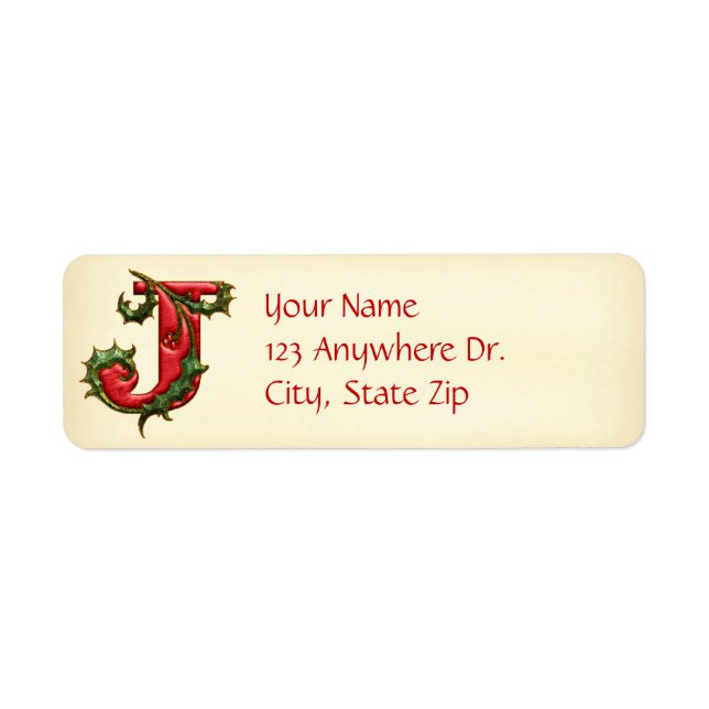 Etiqueta Navidades Holly Monogram J (Frente)
