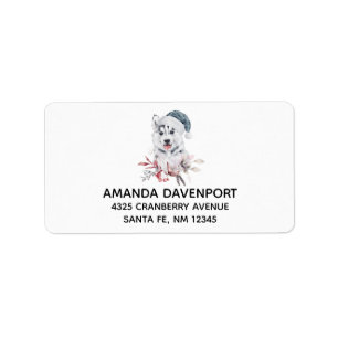 Etiqueta Navidades Husky Dog en Santa Hat