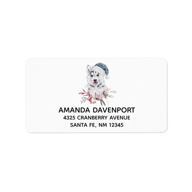 Etiqueta Navidades Husky Dog en Santa Hat (Frente)