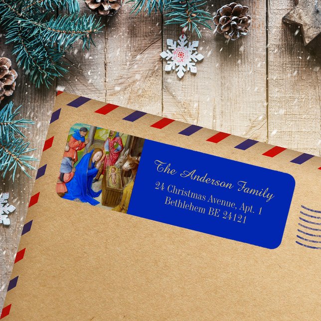 Etiqueta Navidades Iglesia católica medieval (Christmas Religious Christian Catholic Medieval Manuscript Vintage Holiday Return Address Label)