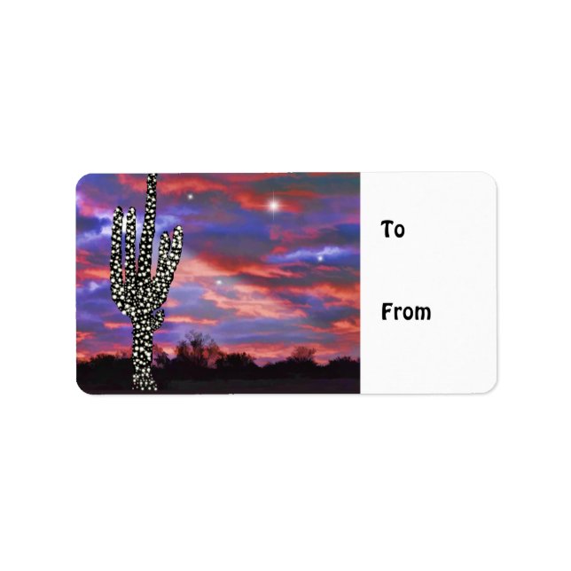 Etiqueta Navidades iluminan el desierto Saguaro Cactus (Frente)