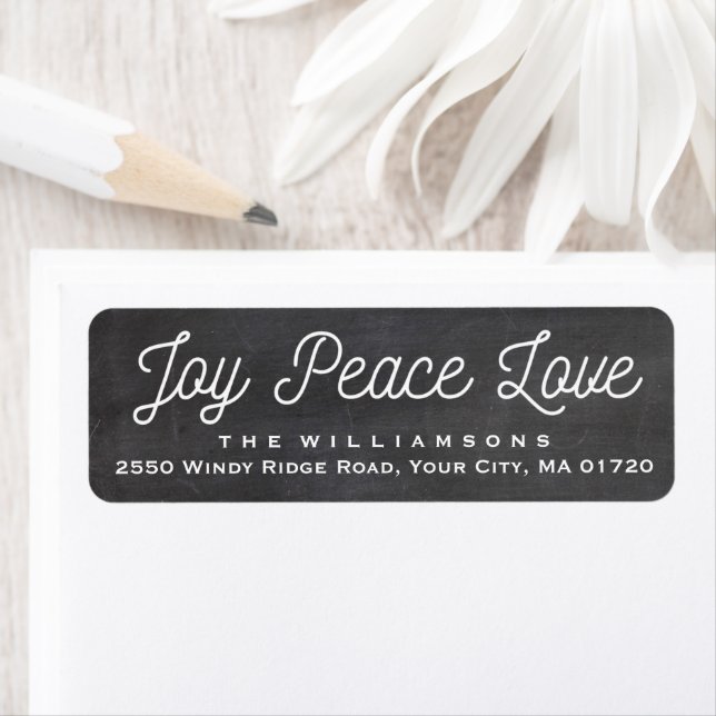 Etiqueta Navidades Joy Peace Love Personalizado Chalkboard (In situ)
