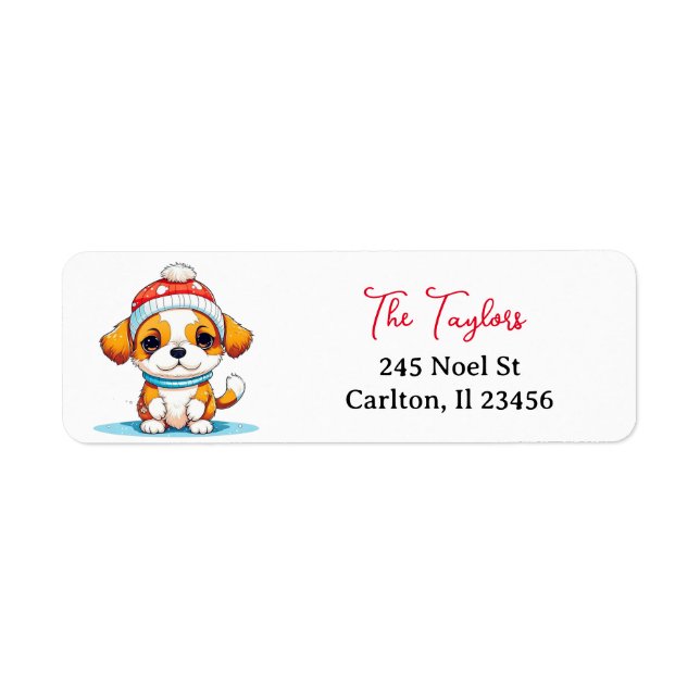 Etiqueta Navidades Kawaii Personalizados Perro Cachorro (Frente)