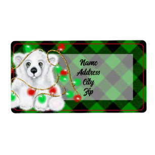 Etiqueta Navidades lindo oso polar cachorro, cachorro de os