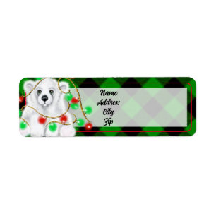 Etiqueta Navidades lindo oso polar cachorro, cachorro de os