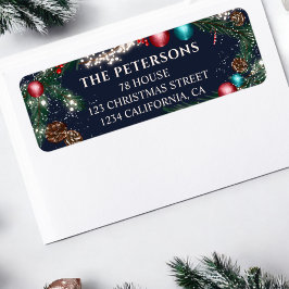 Etiqueta Navidades luces ramas de pino nieves festividad az