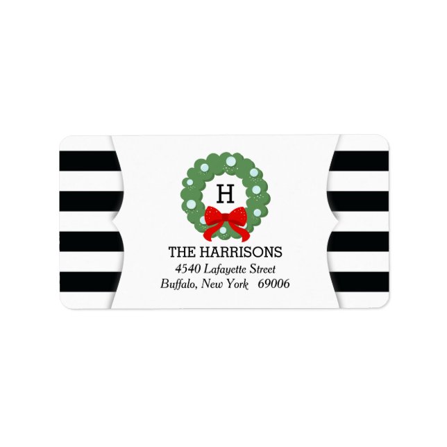 Etiqueta Navidades modernos con franjas blancas negras (Frente)