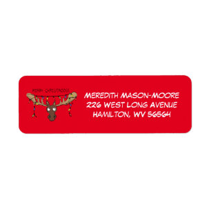 Etiqueta Navidades Moose, un animal festivo gracioso