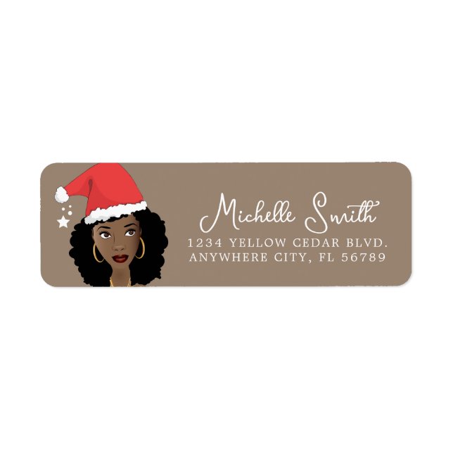 Etiqueta Navidades, mujer negra, belleza natural del pelo,  (Frente)
