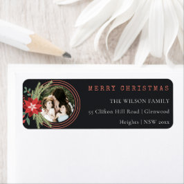 Etiqueta Navidades negros Circle Photo Poinsettia Address