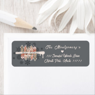 Etiqueta Navidades nevados Casas de Snowflakes Regreso Gris