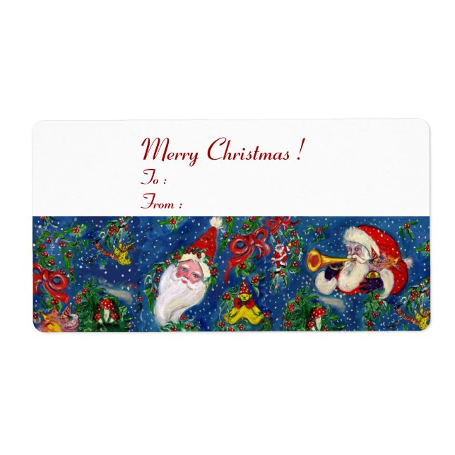 ETIQUETA NAVIDADES NOCHE / SANTA CLAUS CON JUGUETES (Frente)